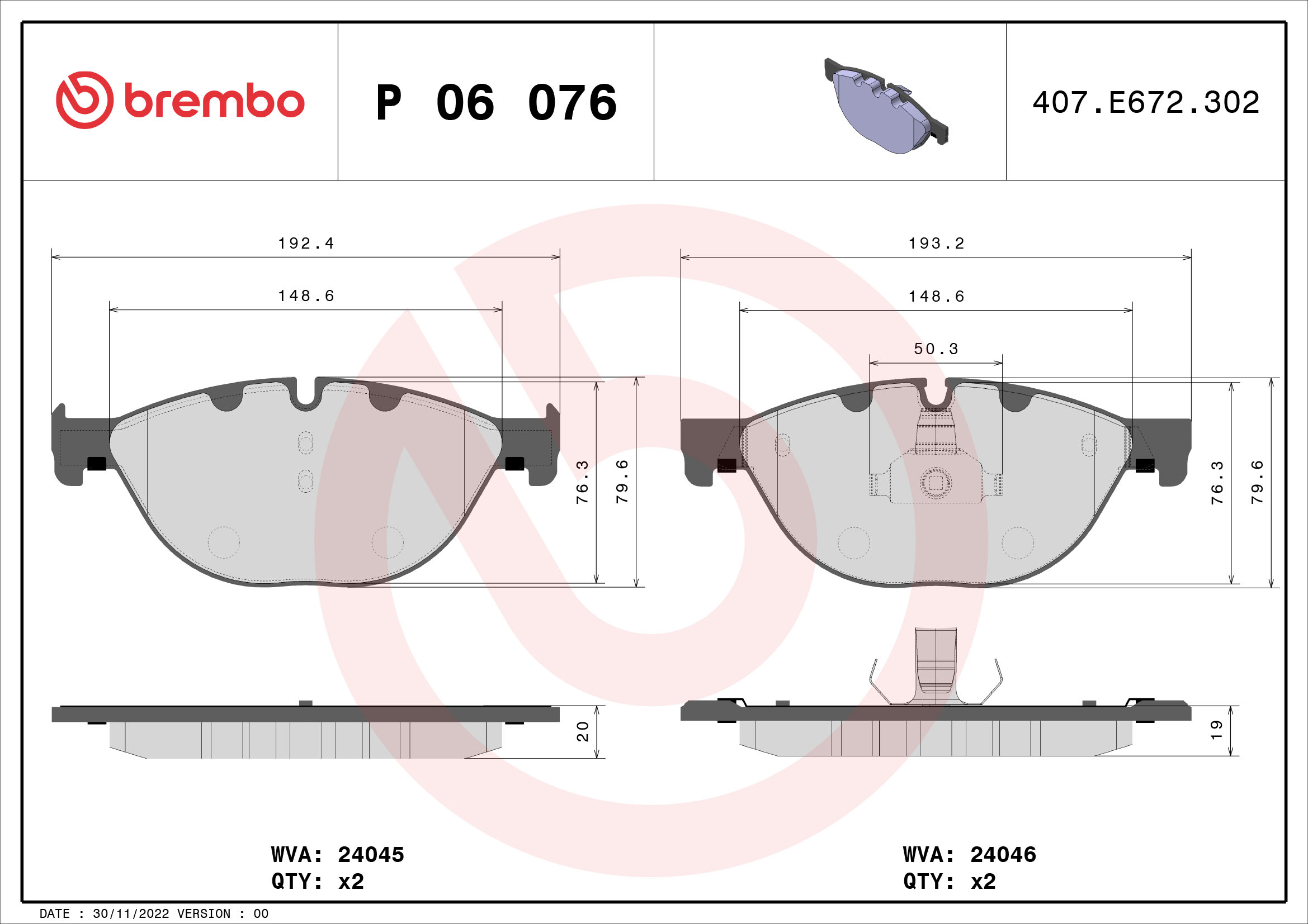 A.B.S. P 06 076 BREMBO Bremsbelagsatz, Scheibenbremse